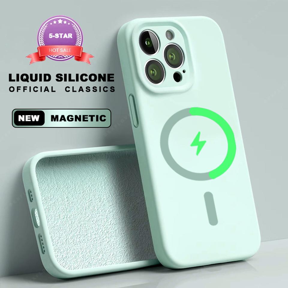 Phone Case For iPhone 16E 16 15 14 Plus 12 13 16 Pro Max Magsafe Liquid Silicone Official Magnetic Charging Protector Soft Cover