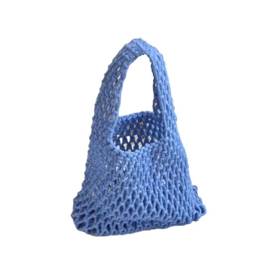 

Сумка-тоут ручной работы из хлопковой веревки, плетеная ажурная сумка, женская портативная сумка-тоут для путешествий, пляжа, шопинга синий