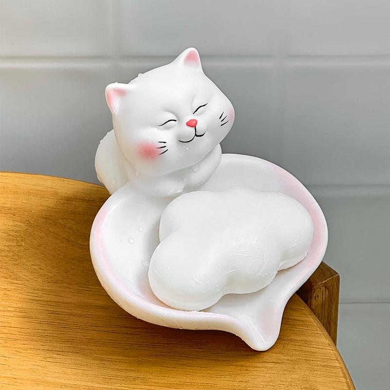 Creative Cartoon Kawaii Cat Soap Box Home Decoration Soap Box Bathroom Sink Drainage Rack Soap Pan Bathroom Accessories