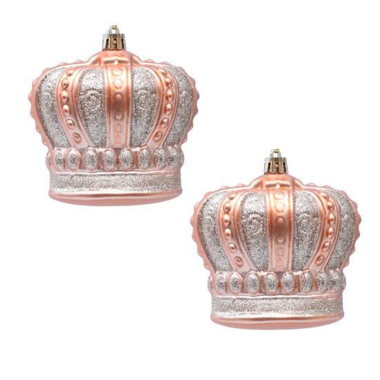 2 Pcs Christmas Crown Ornaments Vintage Style Plastic Red Green/Goldem Royal Crown Ornament for Xmas Tree Window Shop Home Holiday Decor