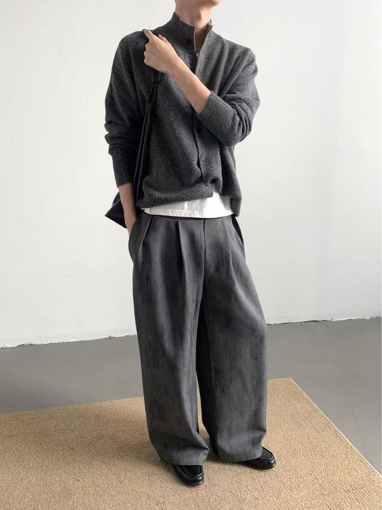 Men's Retro High-End Knit Cardigan - Autumn/Winter Korean Lazy Style, Versatile Stand Collar Couple Outerwear