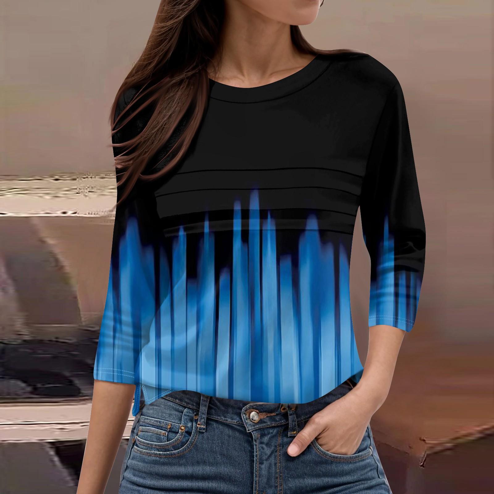 

Женская мода повседневный свободный топ с рукавом 3/4 и круглым вырезом XL синий