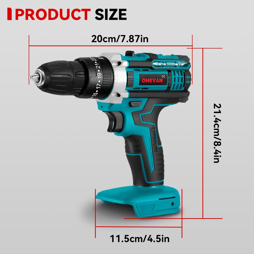 ONEVAN Electric Impact Drill 25+3 Torque 500W Cordless Electric Screwdriver Woodworking Power Tool For Makita 18V Battery Pin