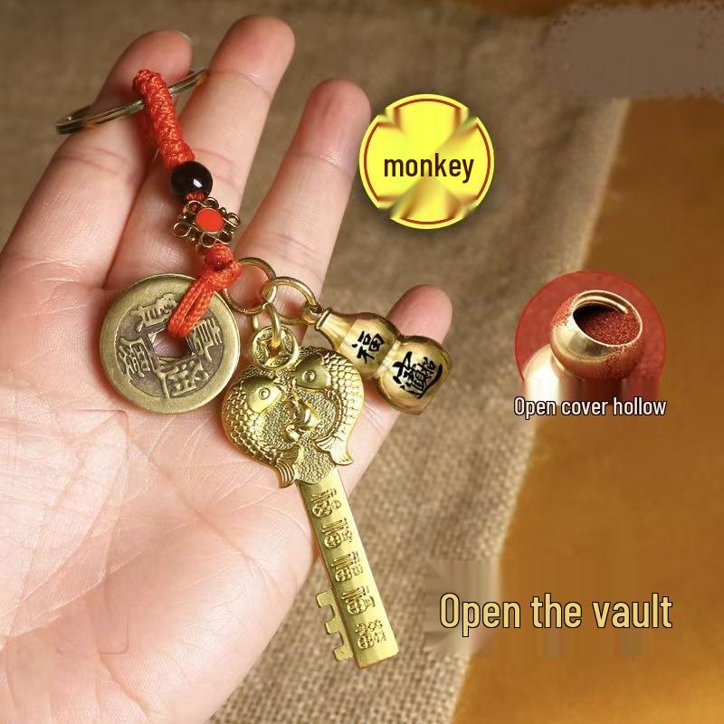 Populär Zodiac Mässing Kalabash Gyllene Nyckelring Hänge för Väskor & Telefoner