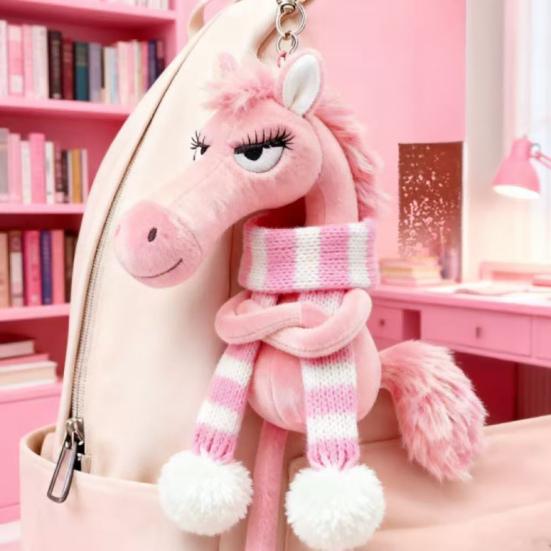 Cool Černý Kůň Plyšová Klíčenka Měkký Plyšový Přívěsek na Tašku Batoh Klíče Ručně Vyráběný Dárek pro Dívky Chlapce Přátele Rodinu Narozeniny Vánoce