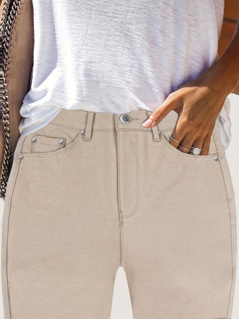 Jeans Skinny Elasticizzati a Vita Alta da Donna - Colore Unito, Moda Casual