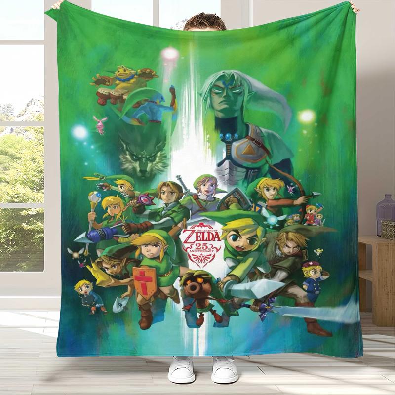Couverture Flanelle Rétro Z-Zelda Dessin Animé Link Jeux, Jeté Peluche Ultra Doux Chaud pour Maison Chambre à Coucher Lit Canapé Couverture Camping Pique-nique enfant