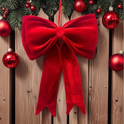 Christmas Tree Bow Flocked Flocked Christmas Bow Velvet Red Bow Extra-Large For Holiday Display Christmas Tree Doorway
