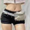 Faux Fur PU Leather Belt Leopard Y2K Waist Belt Sexy Vintage Waistband  Waist Accessory