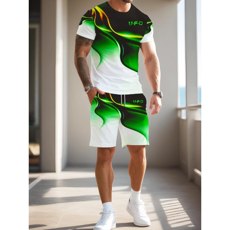 Men s Creative 3D Green Gradient Print T-shirt S