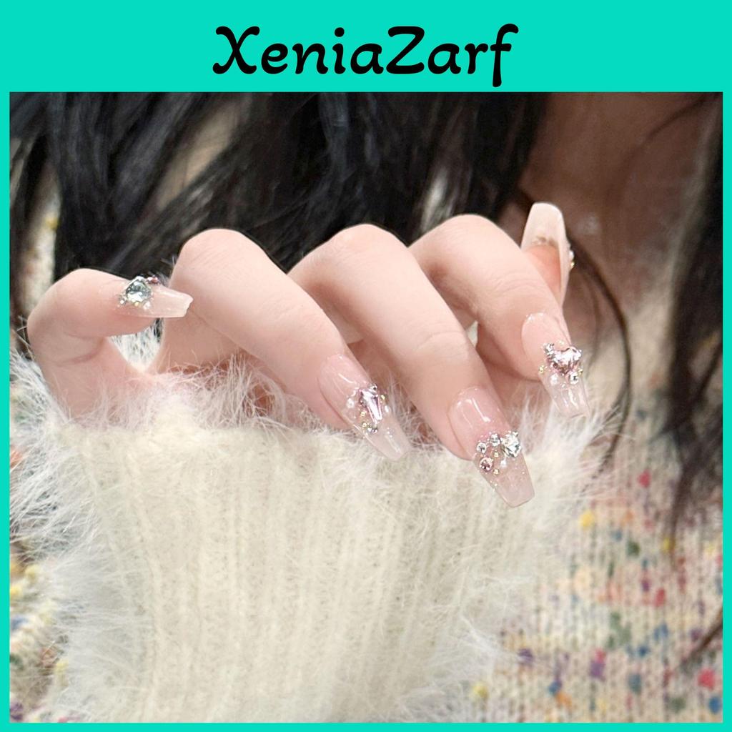 Exquisite Bridal Nail Tip With Galaxy Diamond Radiant Translucent Stylish Detachable