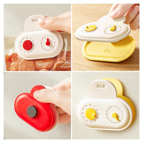 Magnetic Bag Sealing Clip with Timer Reusable Food Bag Clamp for Chips Snacks Freshness Keeper Cute Refrigerator Magnet Kitchen Fridge Organizer