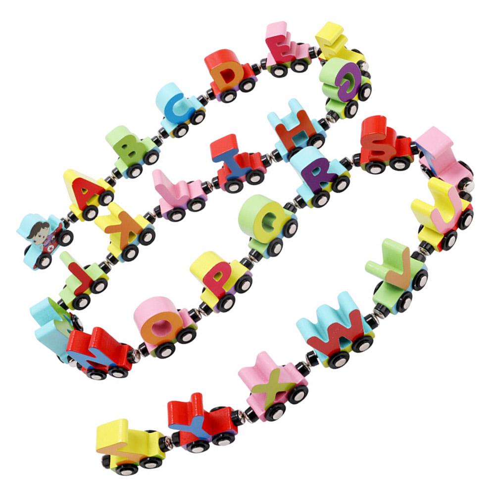 27pcs Wooden Alphabet Train Toys Early Educational Edge Polished Colorful Letter Train for Toddler
