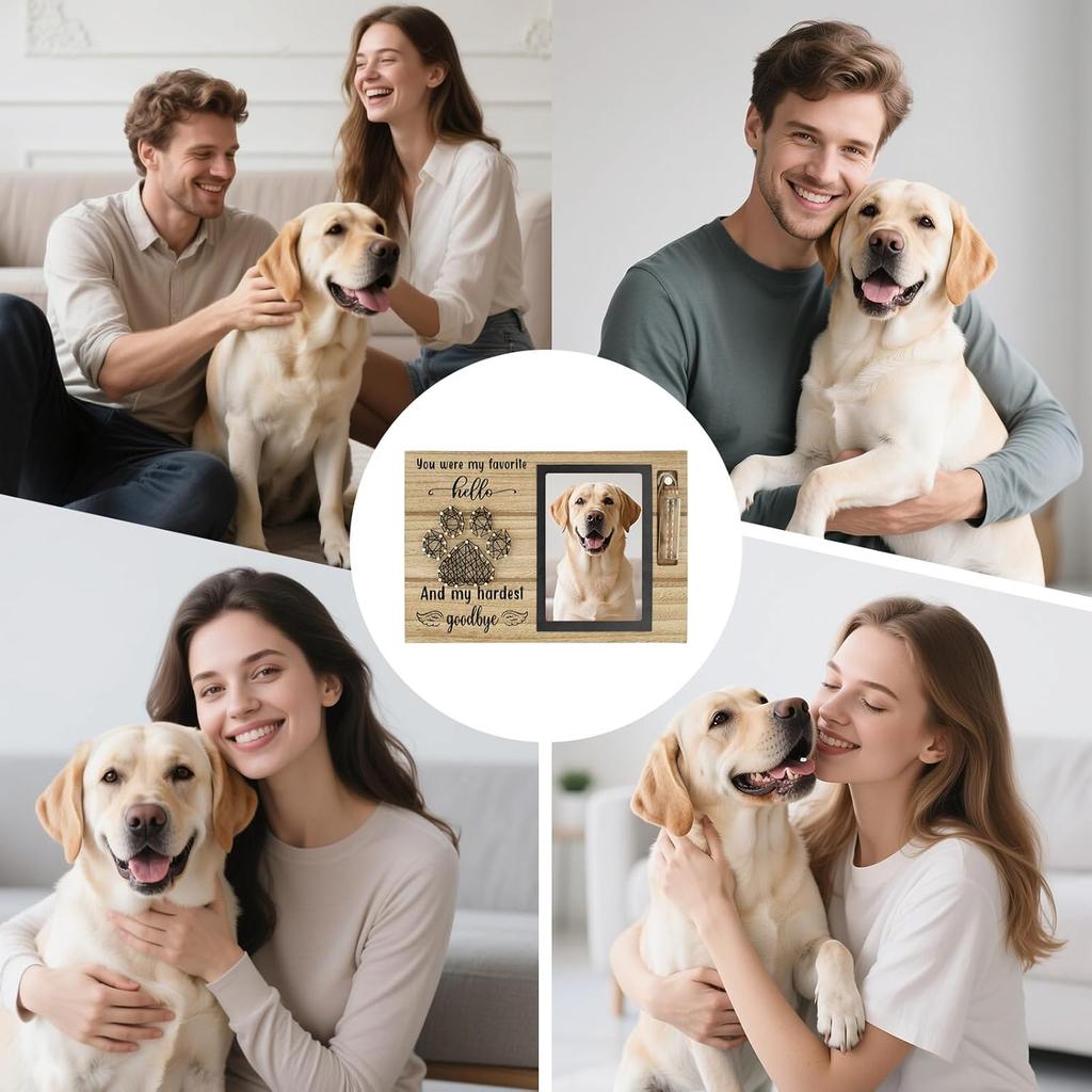 Dog Memorial Gifts for Loss of Dog, Picture Frame for 4.3x6.3in Photo with a Glass Bottle for Collect Hair, Loss of Dog Sympathy Gift - Cat Pet