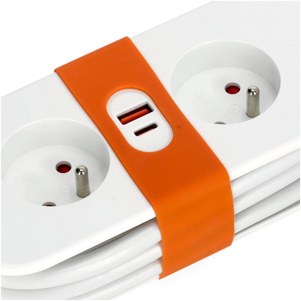 Extension Cord, 2 Sockets, 230V + USB, 1.4m, Grounded, 3x1.5mm Cable, White