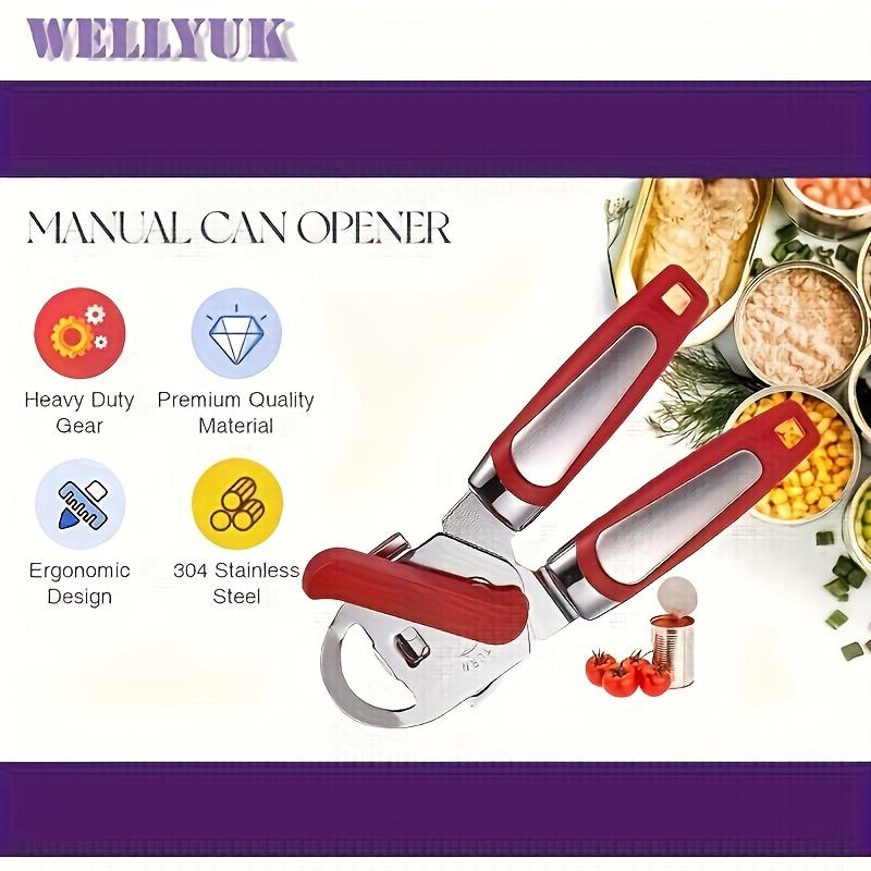 Manual Can Opener with Safety Cover and Ergonomic Red Handle - Heavy-duty and Easy To Grip Kitchen Tool, Perfect Gift for Christmas