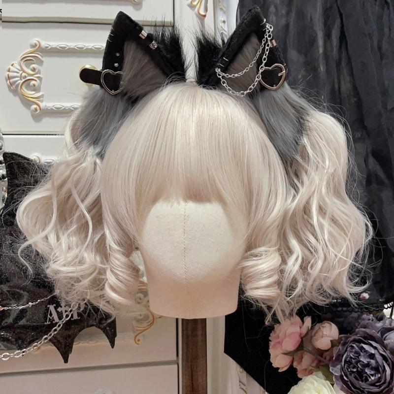 Anime Theme Gatherings Cat Ear Headband with Alloy Earring Movie Enthusiasts Plush Wolf Headband for Teenagers Adult