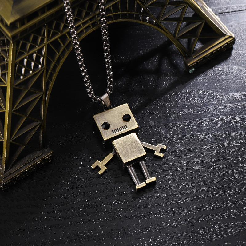 Sway Movable Robot Pendant Necklace Stainless Steel Goth Clavicle Chain Necklaces Jewelry Gift