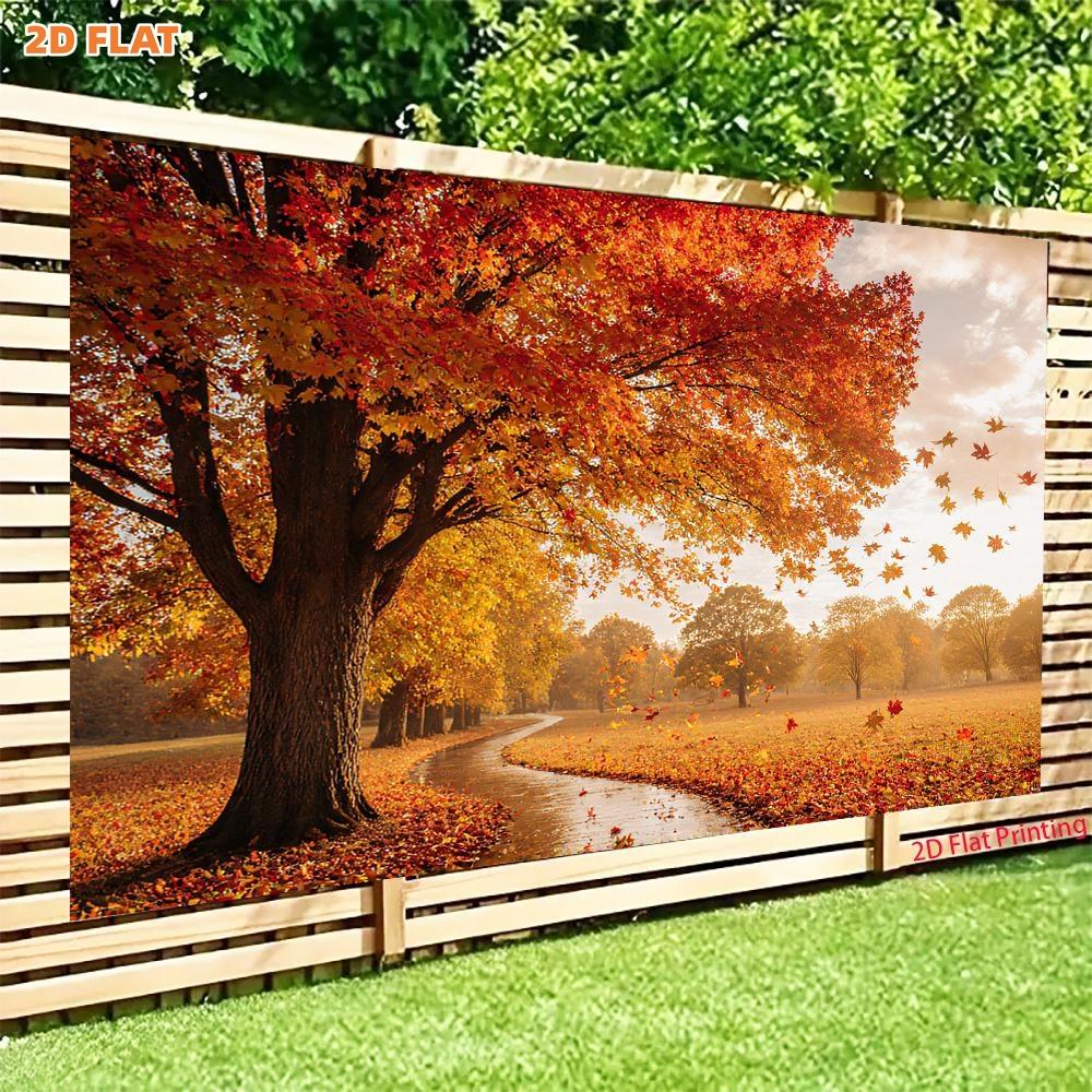 2D Plane 1 Piece of Autumn Field Tree-lined Path Background Fabric. Suitable for Decoration Home Decoration.