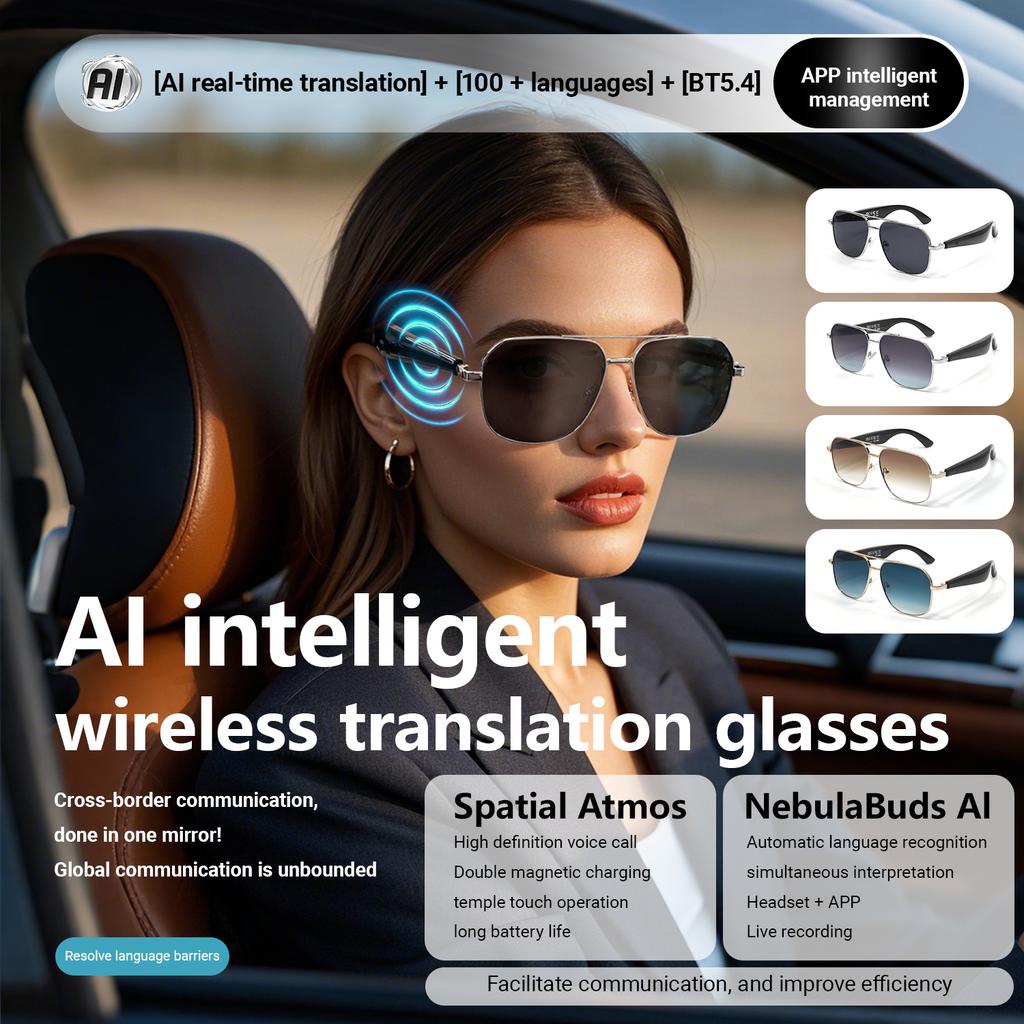 Smart Glasses 100  Online Language AI Automatic Dialogue Translation Bluetooth Glasses With Speaker Sports UV Protection