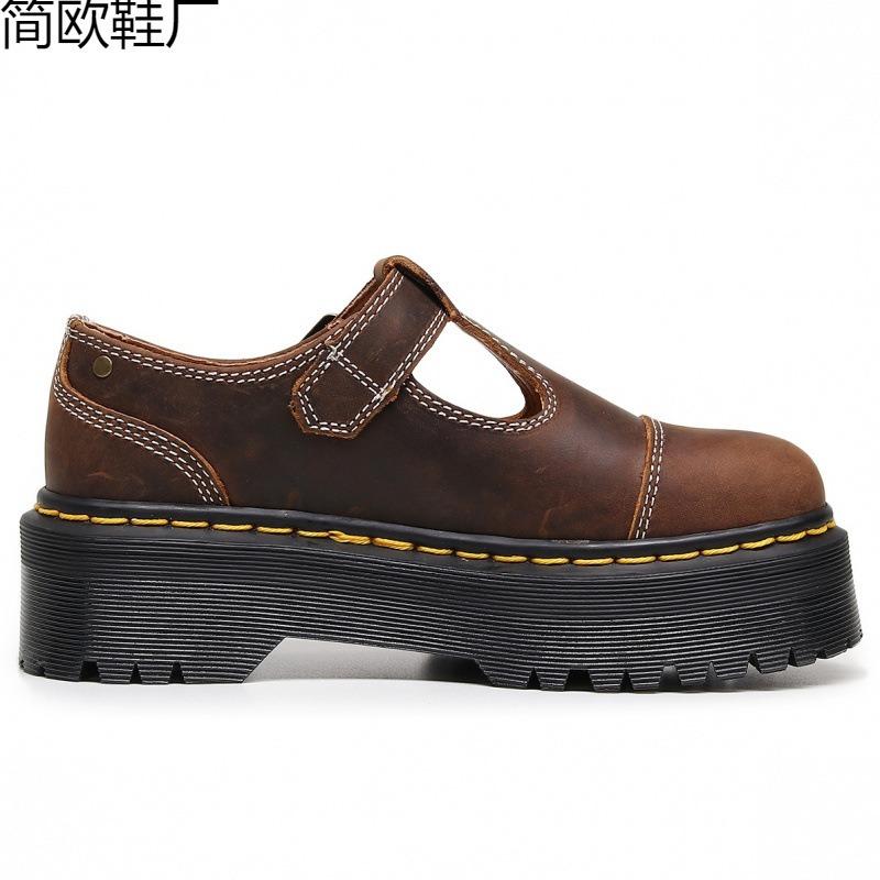 thick-soled characters with Mary Jane women's shoes, genuine leather low-top small leather shoes, first-layer student muffin