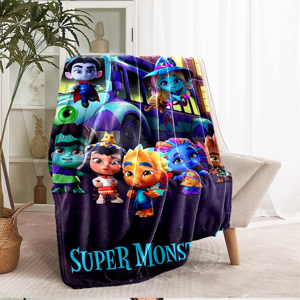 Super Monsters Theme Printed Blanket - Perfect for Couch, Bed, Travel & Outdoor Use | Machine Washable, Cozy & Durable.
