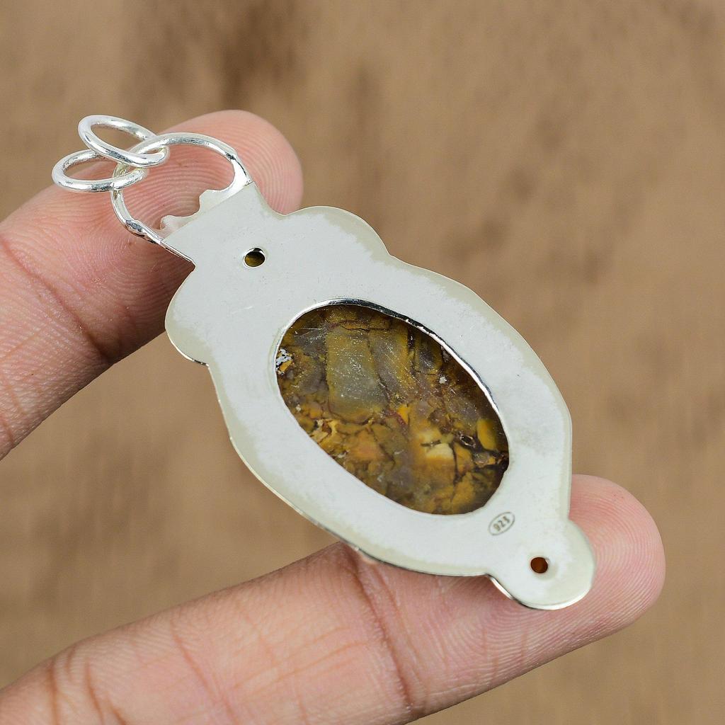 Oval Natural Brecciated Mookaite Citrine 925 Sterling Silver Engagement Pendant