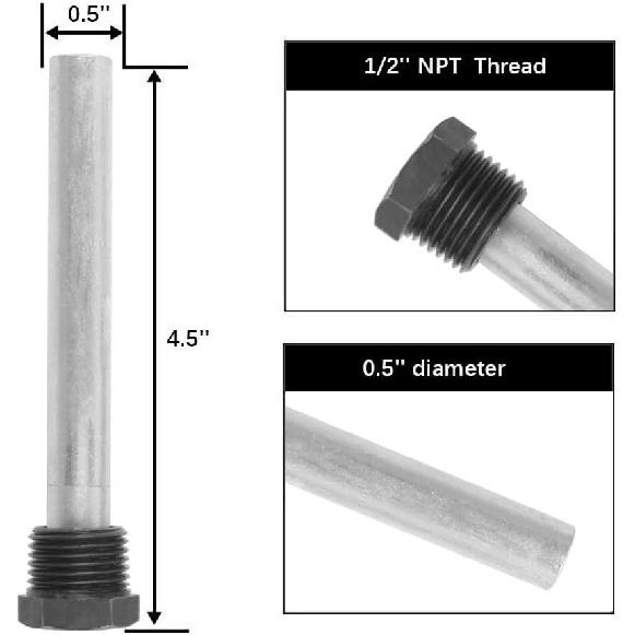 RV Water Heater Aluminum/Zinc Anode Rod for Atwood Heaters, Eau 2 Pack 1/2 NPT RV Hot Water Tank Anode Rod for RV, Camper and Trailer Water Heaters