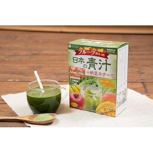 Fine JAPAN Japanese Green Juice with Fruit + Natto Kinase, Barley Grass, Kale, Bitter Gourd, Natto Kinase 2000FU, 5 Billion Lactic Acid Bacteria