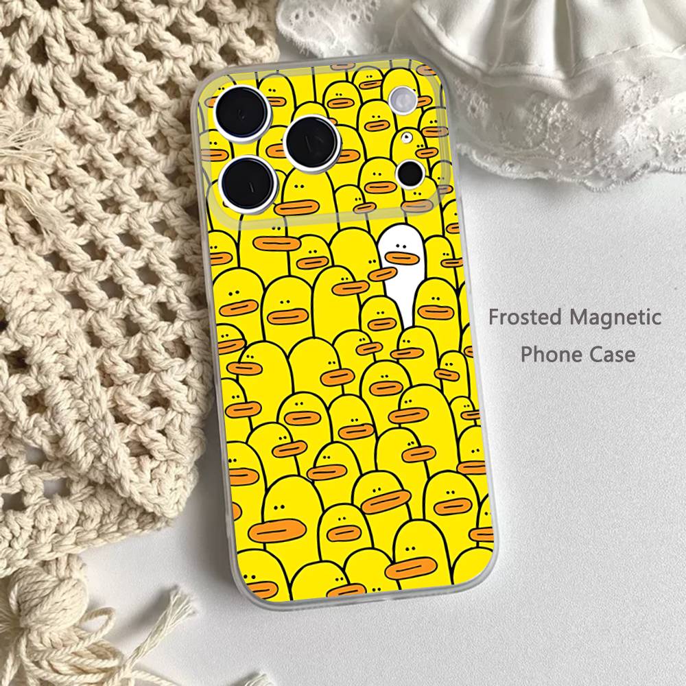 Cute Yellow Duck  Phone Case For iPhone 14,16,12,17,13,15,11 Max,Pro,Mini,Plus,Air,E Magnetic Frosted Transparent