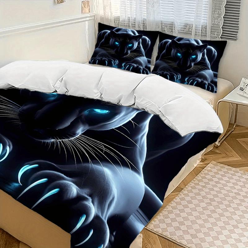 3-piece Black Panther Print Duvet Cover/Bedding Set - Soft Polyester (1 Duvet Cover + 2 Pillowcases) Bedroom Decoration