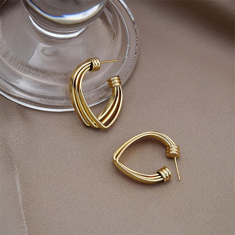 

Большие трехслойные серьги-подвески из гладкого металла золотого цвета в форме сердца для женщин, минималистское искусство, Brincos Hyperbole, модные украшения для вечеринок золотой