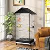 Bird Cage with Wheels and Removable Tray, 155cm High Aviary with Perches and Feeders, Black