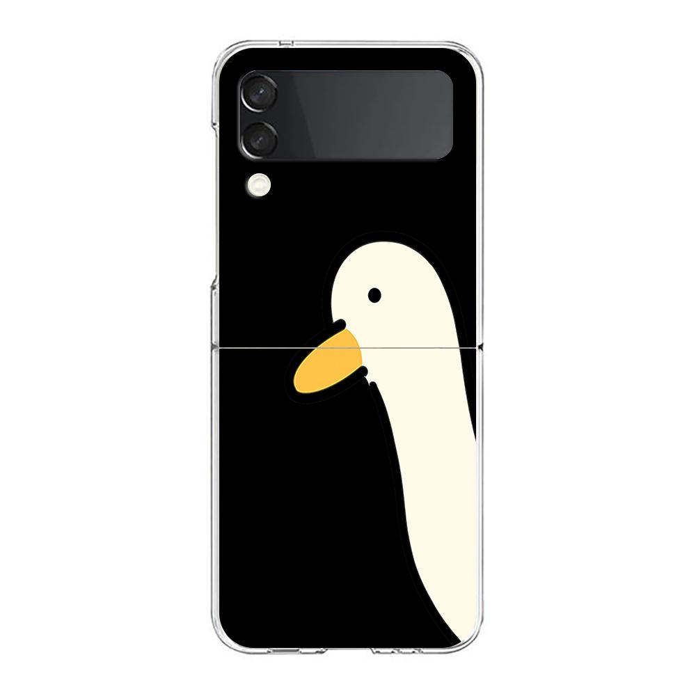 Cartoon Doubt Duck For Samsung Galaxy Z Flip 3 4 5 Hard Folding Clear PC Phone Case For Samsung Z Flip3 Transparent Back Cover