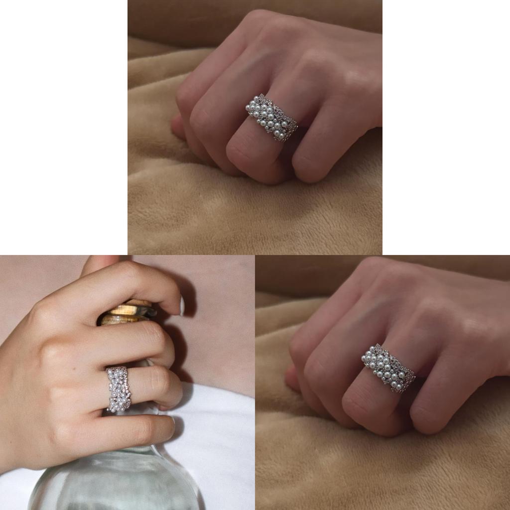 Light Luxury Pearl Geometric Adjustable Ring For Women And Men Jewelry Accessory
