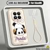 Cute Panda Print Lanyard Case For Xiaomi 14T 13T Pro Redmi Note 15 Pro 4G 14 13 Pro+ 5G Shockproof Bumper Soft Cover
