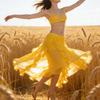 Bauchtanzkostüm für Damen Bauchtanzrock Chiffon Rüschen Maxirock Bauchtänzerin Outfit Halloween Kostüme