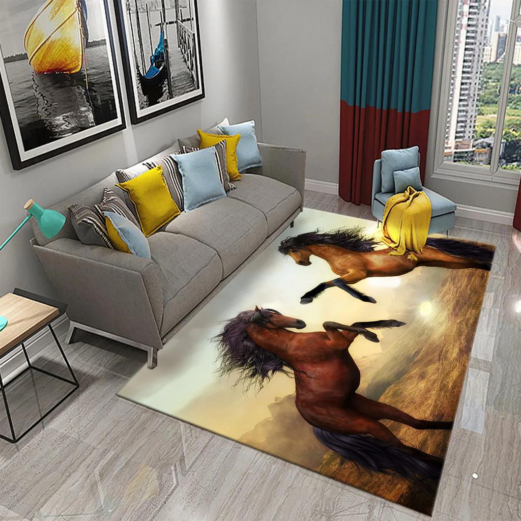 3D Horses Carpet for Living Room Sofa Area Rug Bedroom Bedside Decor Mat Kitchen Rug Children Play Non-slip Carpets for Bathroom