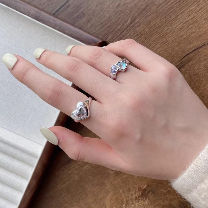 Heart Design Elegant Adjustable Copper Ring For Women With Stylish Colorful Stones Zirconia