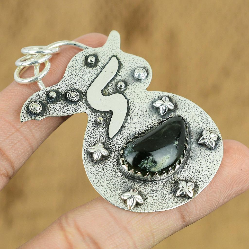 Natural Seraphinite Gemstone Jewelry 925 Sterling Silver Pendant For Women