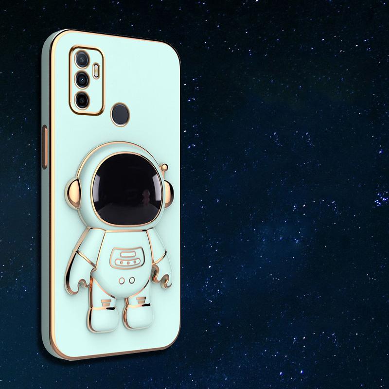 Plating Astronaut Bracket Phone Holder Case For Oppo A32 A53 A33 A5 A9 A8 2020 A72 A54 A55 A73 A83 Coque Soft Back Cover
