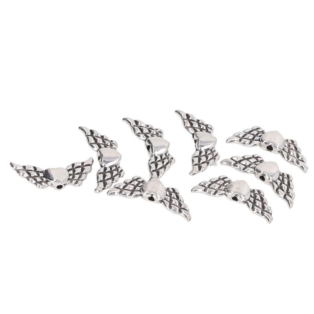 100pcs Pure Finish Angel Wing Beads Silver Wing Charm Beads Wing Spacer Beads DIY Craft