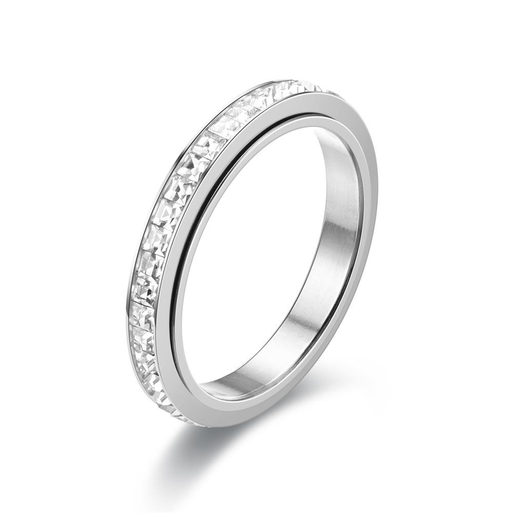 Fashionable Stainless Steel Rotatable Ring with Small Square Diamond Niche Decompression Design - Trendy Accessory 5