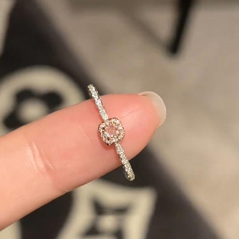 S925 Sterling Silver Pink Zircon Open Ring for Women – High-End, Light Luxury, Stackable Versatile Design for Index Finger.