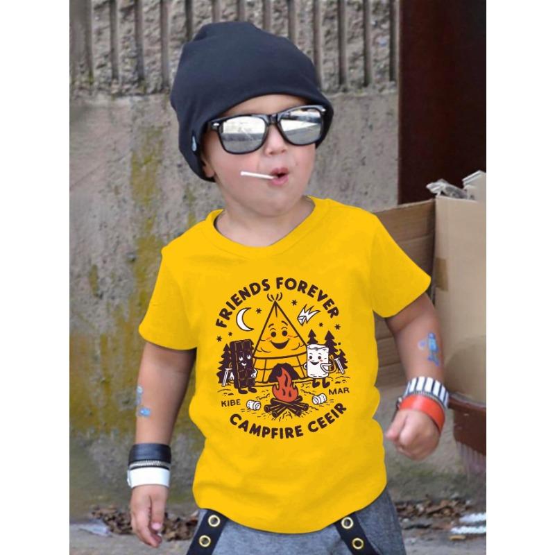 

European Size Boys Crew-neck Short-sleeved T-shirt with Creative Cartoon Pattern Print 164cm жовтий
