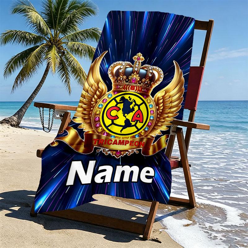 Custom Name Personalized Club America Print Beach Towel, for Trip Camping Beach Party Home Decor, Birthday Gift for Family & Friends