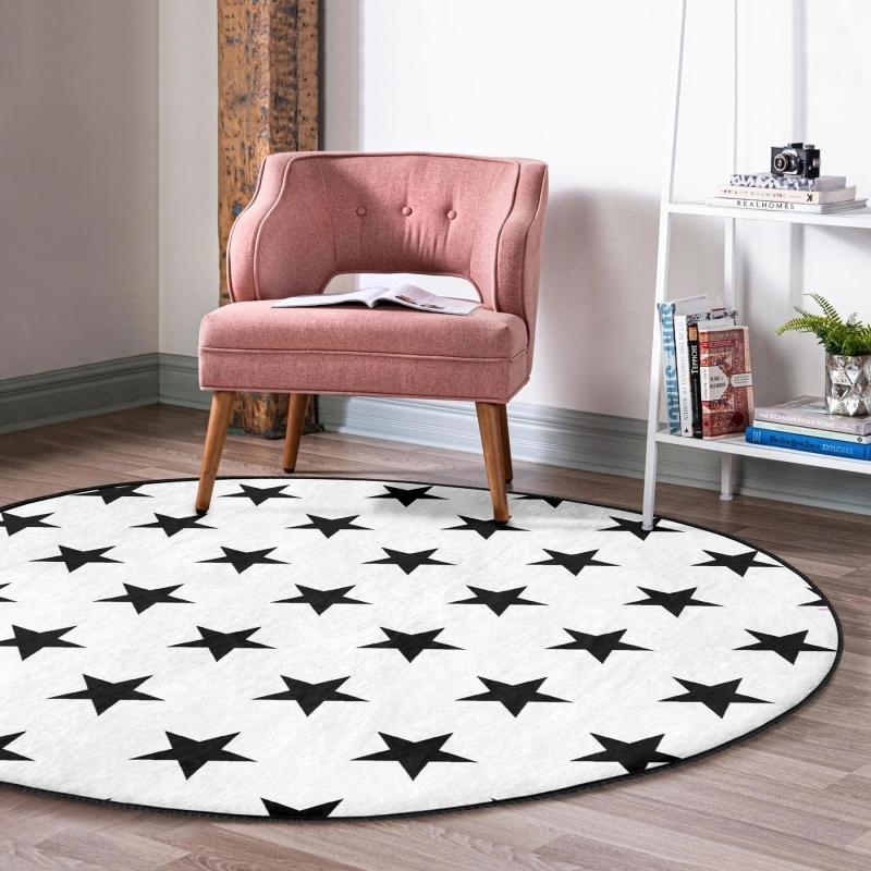 

Deymend Modern Star Pattern Цифровая печать Черный кухонный круглый ковер с моющимся нескользящим основанием