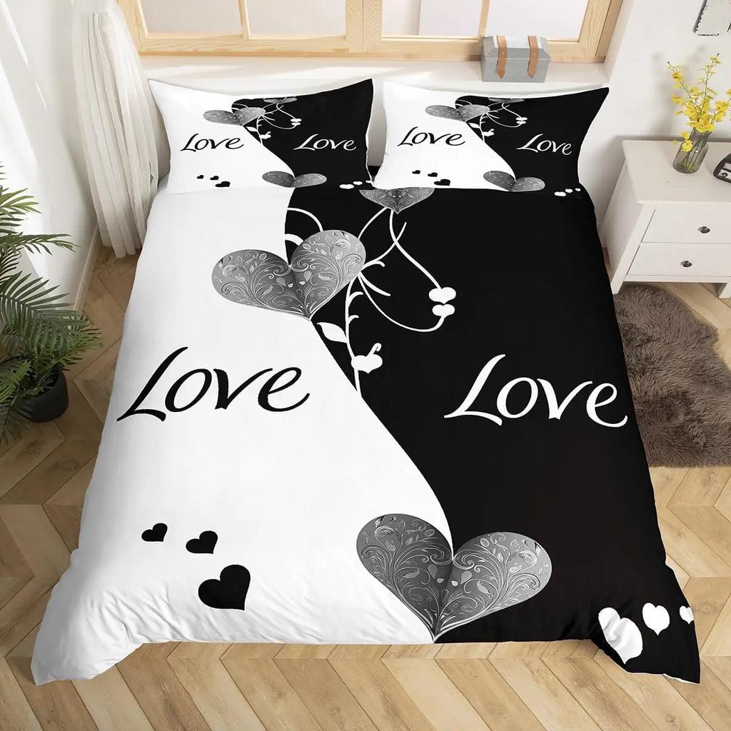Red Roses Duvet Cover Twin Queen Happy Valentine'S Day Bedding Set Romantic Flowers Comforter Cover Cute Love Heart Quilt Cover