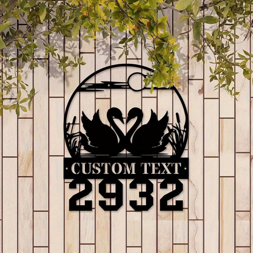 Metal Swan Wall Art Personalized Family Name Sign Engraved House Number Indoor Outdoor Home Decor