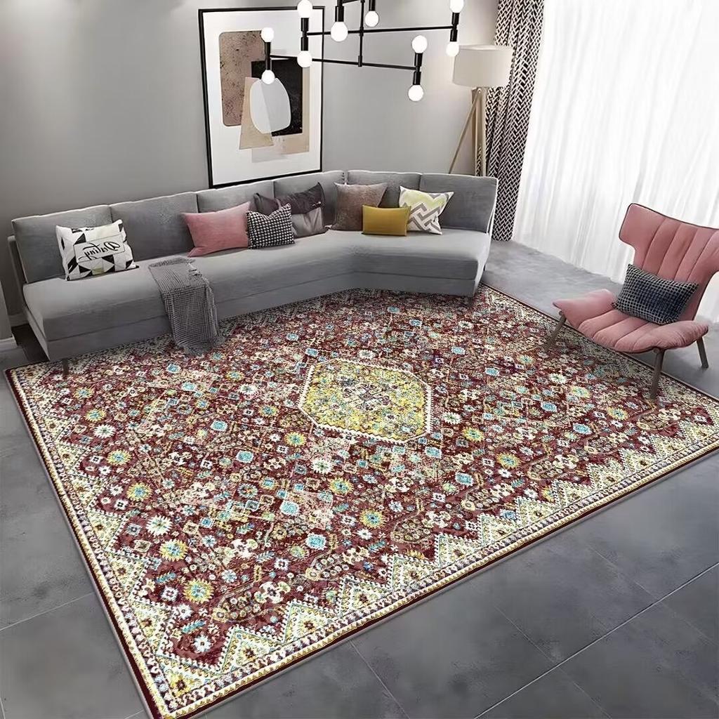Vintage Wohnzimmerteppich Fußmatte Persischer Stil Imitation Kaschmir Gewaschene Rückseite Ethnischer Stil Teppich Kurzplüsch Großes Zuhause R